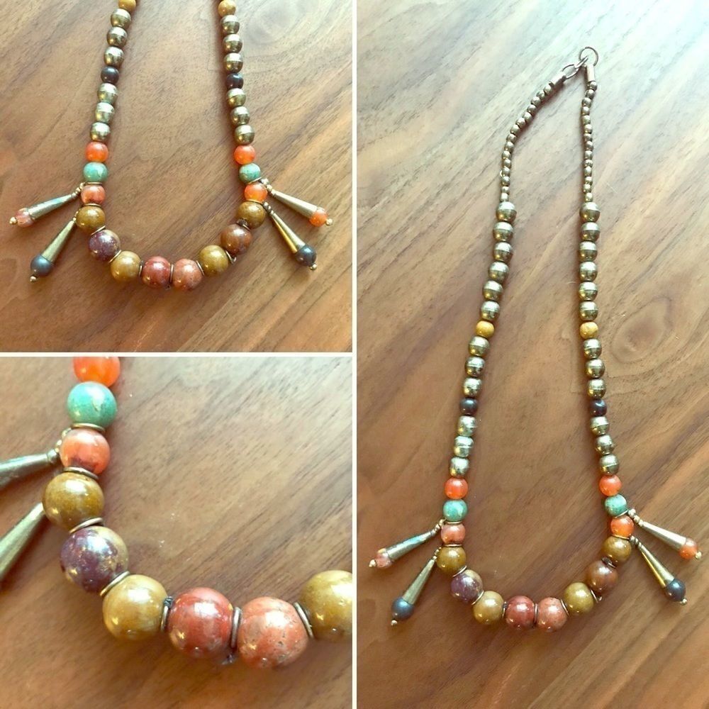 Vintage Natural Stone & Brass necklace